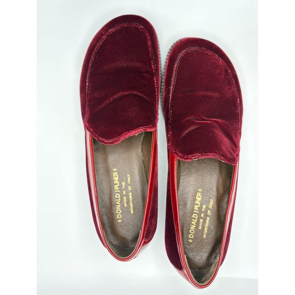 Donald J Pliner Velvet Loafers Burgundy Patent Trim Lug Sole Made Italy Women’s - Picture 2 of 7